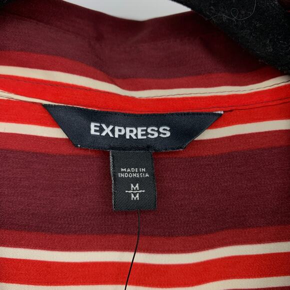 Express Shirt Dress Womens Sz Medium Long Sleeve Button Front Maroon Red Striped - Picture 5 of 7